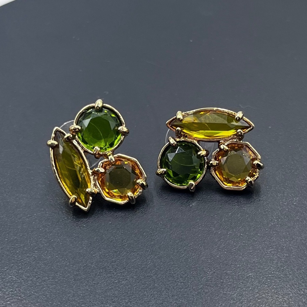 Kate Spade NY Triple Cluster Stud Green Yellow Honey Rhinestone Earrings